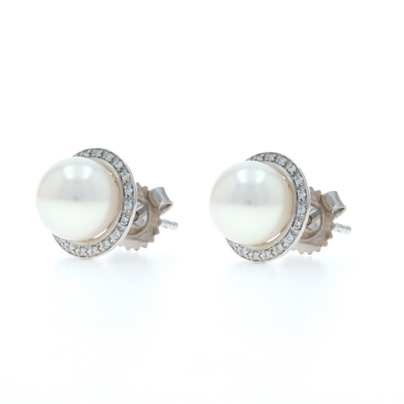 .10ctw Freshwater Pearl and Diamond Earrings White Gold