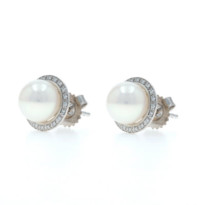 .10ctw Freshwater Pearl and Diamond Earrings White Gold
