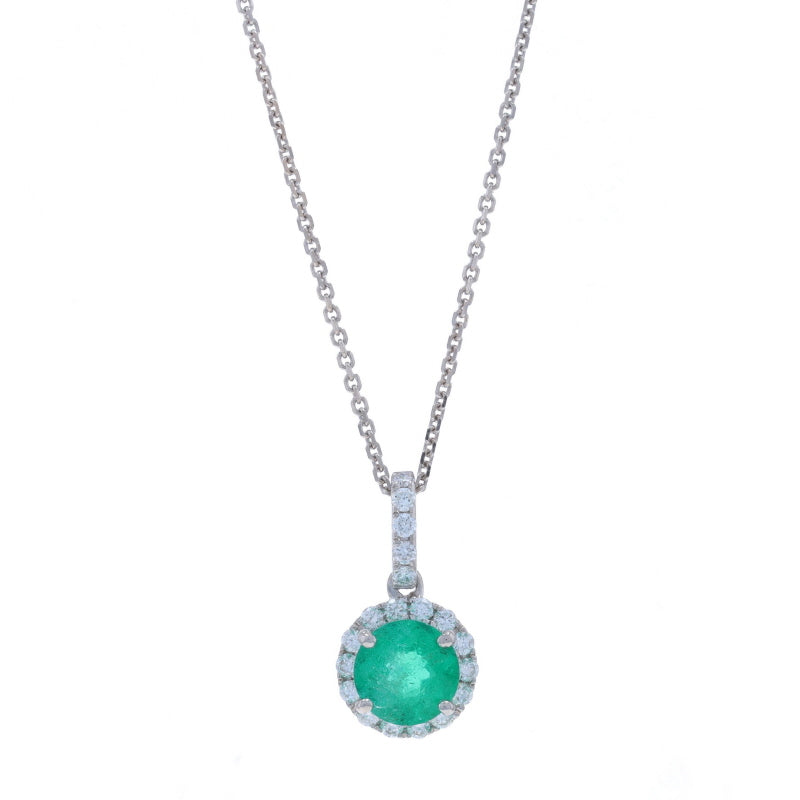 1.16ctw Emerald and Diamond Pendant Necklace White Gold