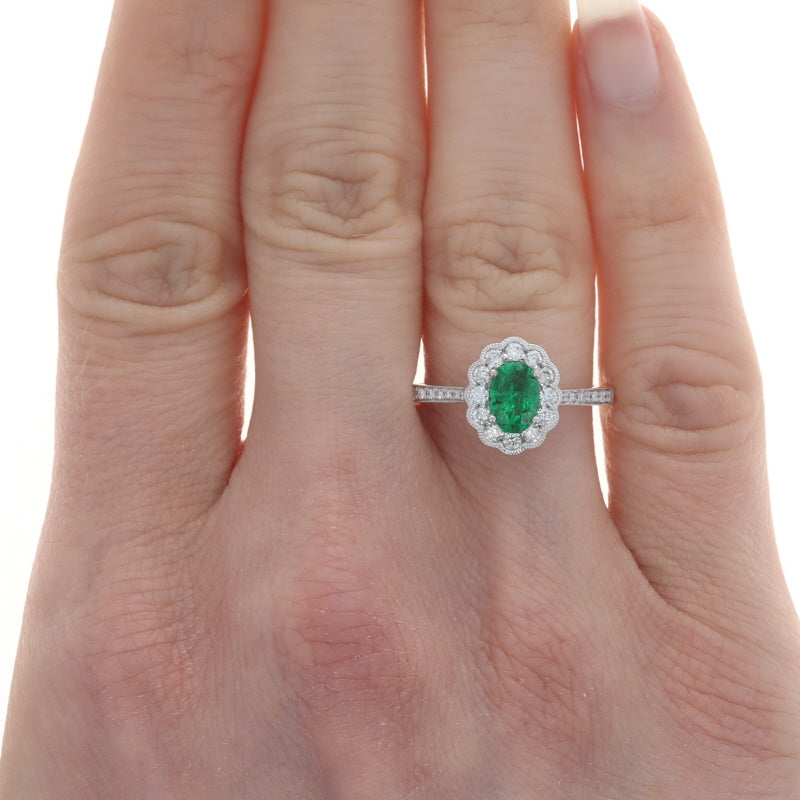 .92ctw Emerald and Diamond Ring White Gold