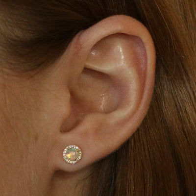 .48ctw Australian Opal and Diamond Earrings Yellow Gold