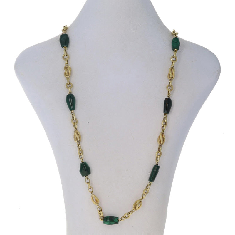 Malachite Fancy Chain Station Necklace Yellow Gold