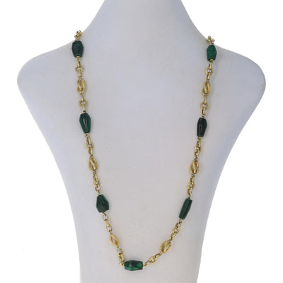 Malachite Fancy Chain Station Necklace Yellow Gold