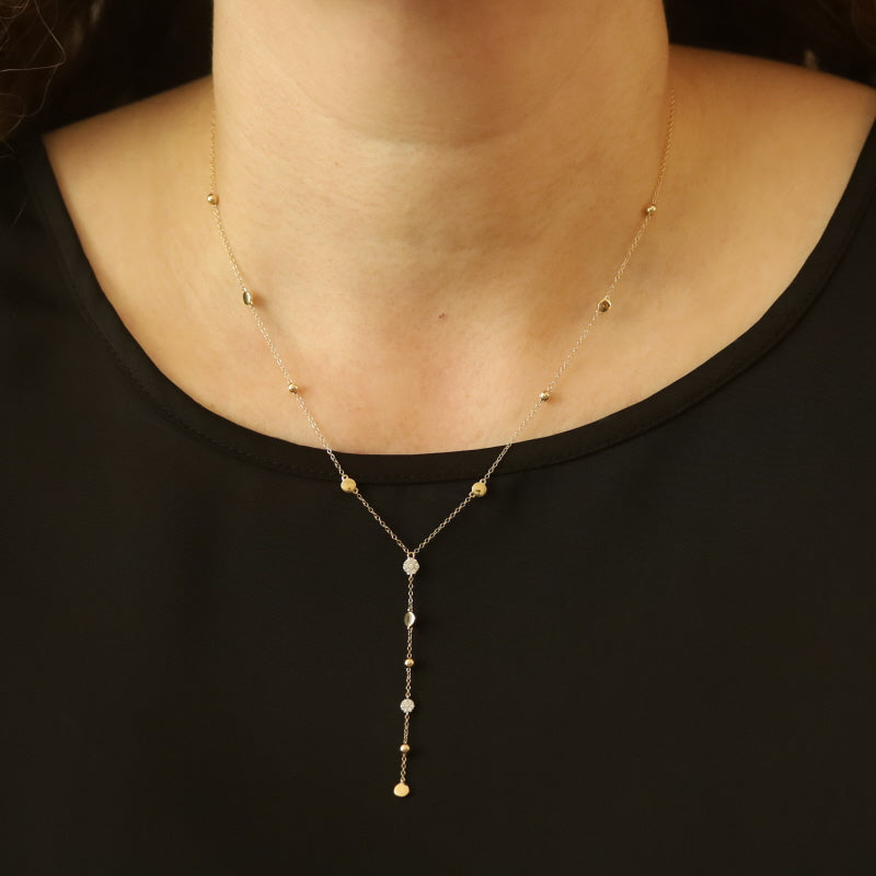 Diamond Cable Station Chain Pendant Necklace Yellow Gold