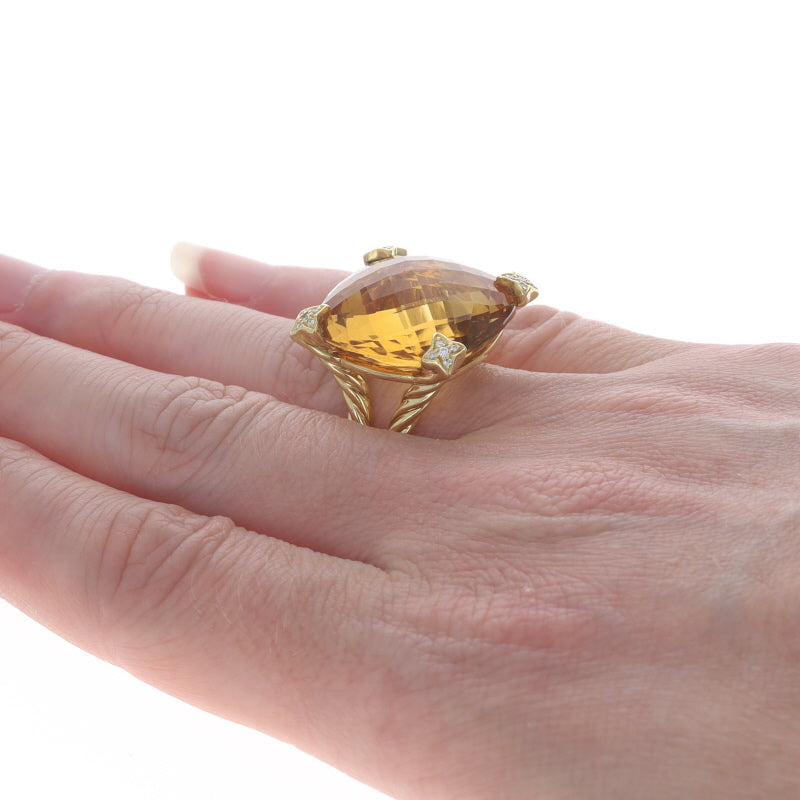 David Yurman Cushion On Point .12ctw Citrine and Diamond Ring Yellow Gold
