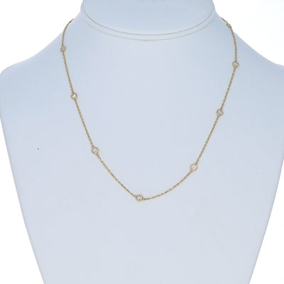 1.04ctw Diamond Diamond Cut Cable Chain Station Necklace Yellow Gold