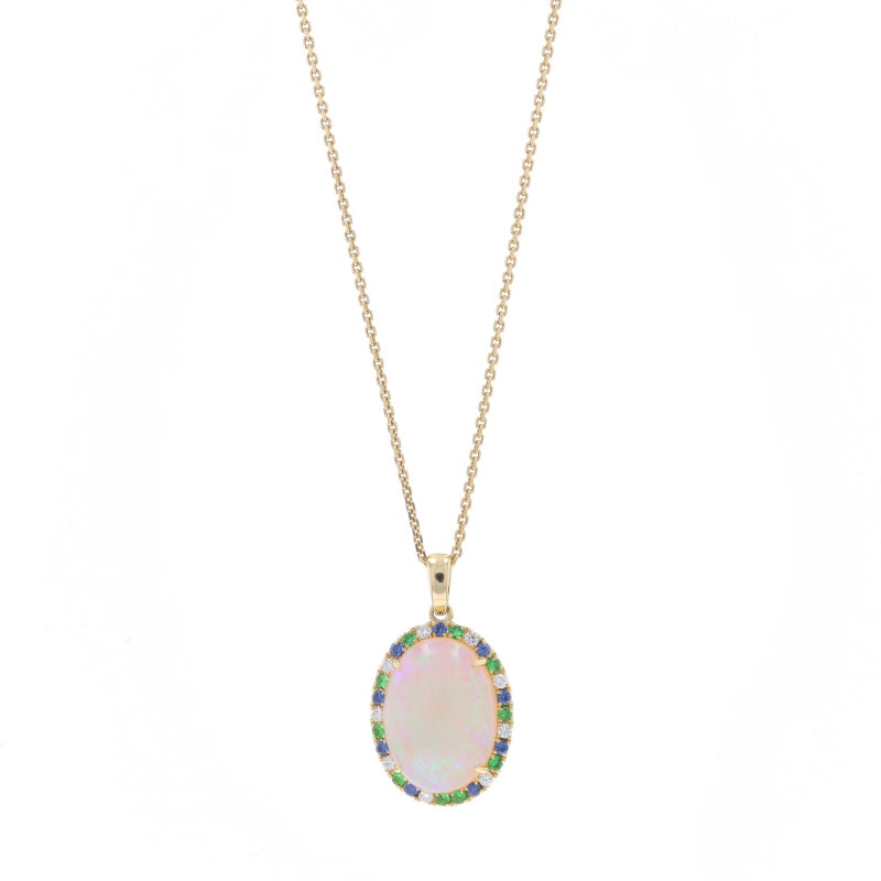 4.47ctw Opal and Tsavorite Garnet Pendant Necklace Yellow Gold