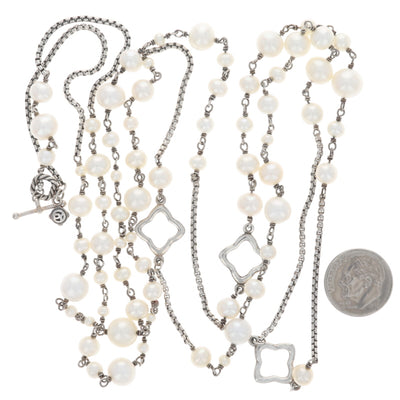 David Yurman Bijoux Quatrefoil Necklace Pearl Station Necklace Sterling Silver