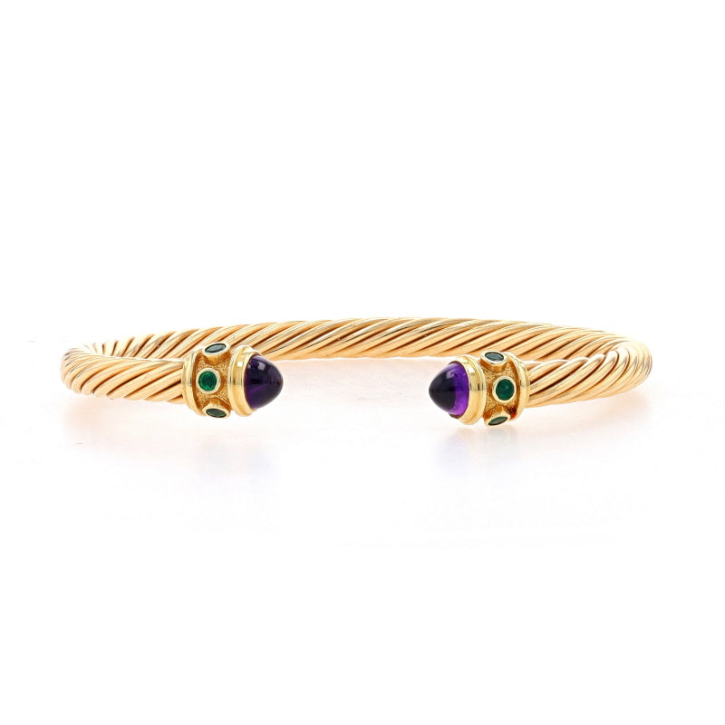 David Yurman Renaissance Cable Amethyst and Emerald Bracelet Yellow Gold