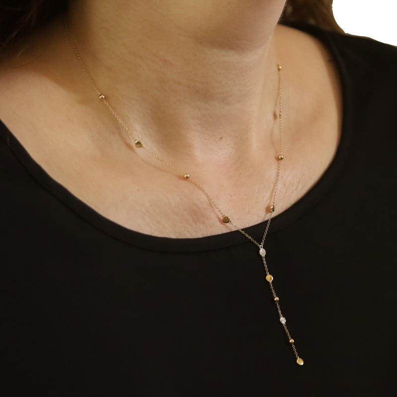 Diamond Cable Station Chain Pendant Necklace Yellow Gold
