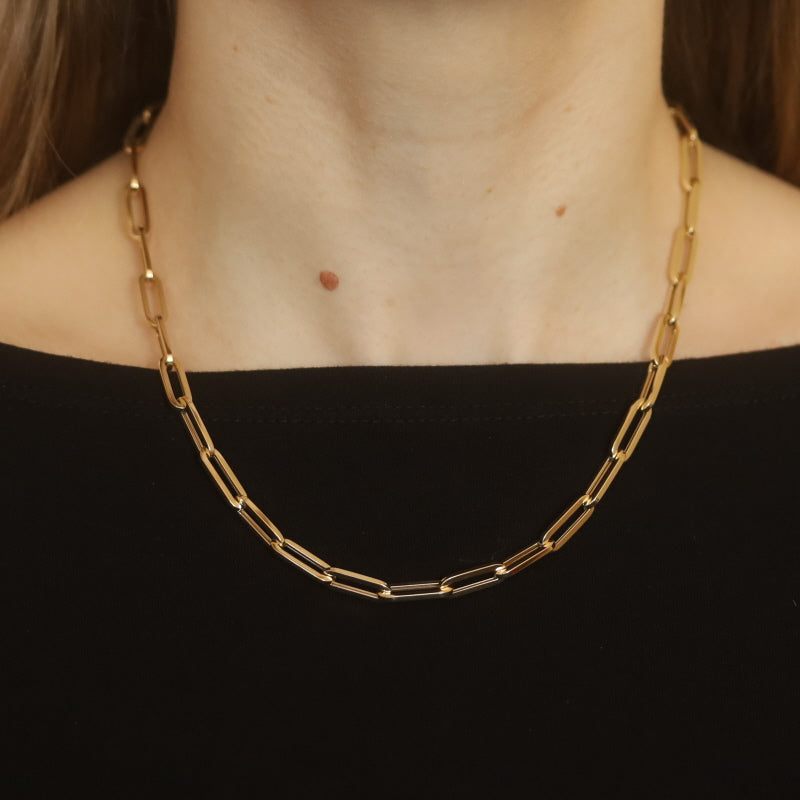Paperclip Chain Necklace Yellow Gold