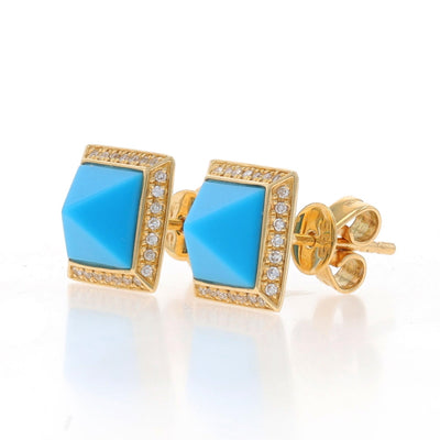 .16ctw Turquoise and Diamond Earrings Yellow Gold