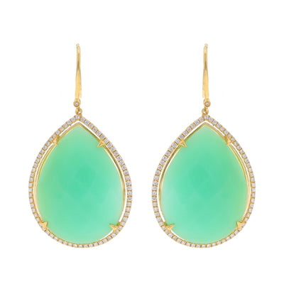 .68ctw Chrysoprase and Diamond Earrings Yellow Gold