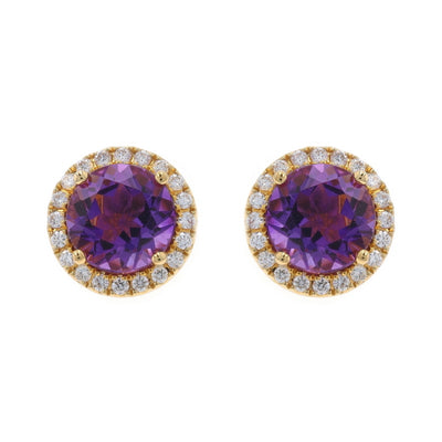 2.71ctw Amethyst and Diamond Earrings Yellow Gold