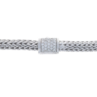 John Hardy Icon 5mm 16" Necklace .19ctw Diamond Wheat Chain Necklace Sterling Silver