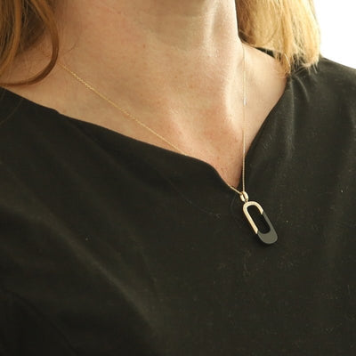.16ctw Onyx and Diamond Women's Pendant Necklace Yellow Gold