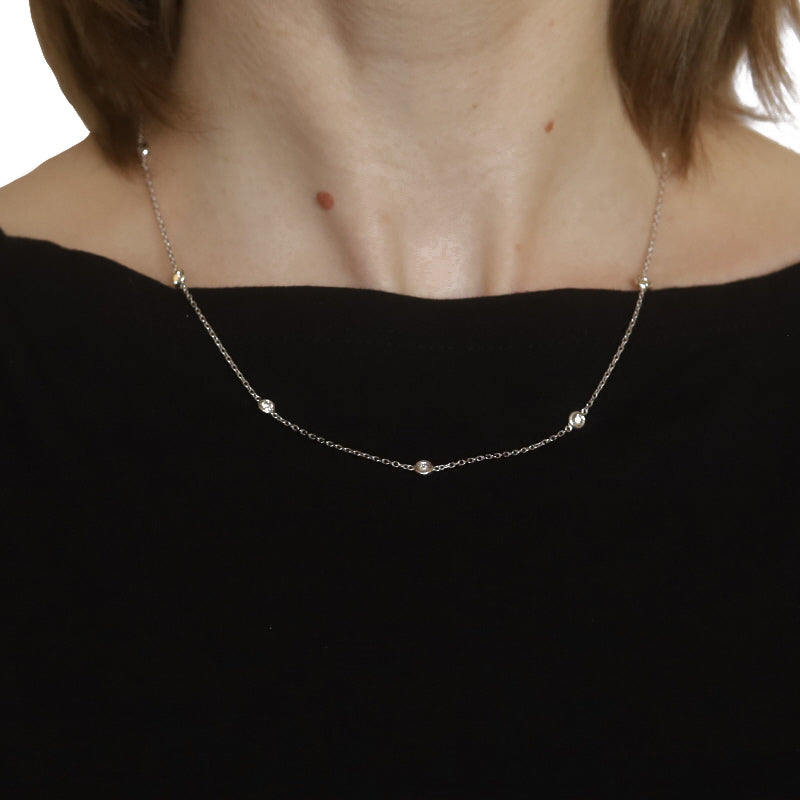 1.00ctw Diamond Diamond Cut Cable Chain Station Necklace White Gold