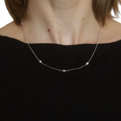 1.00ctw Diamond Diamond Cut Cable Chain Station Necklace White Gold