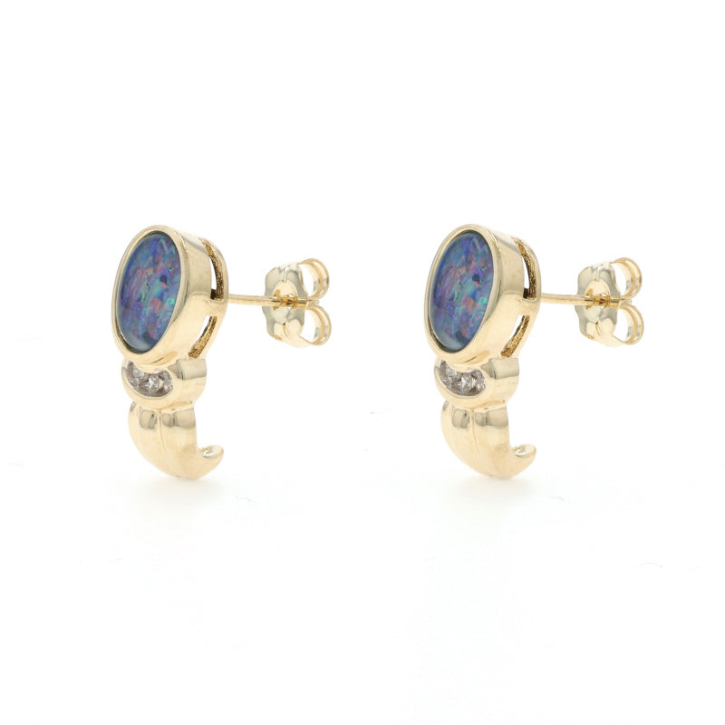Opal Triplet and Diamond Earrings Yellow Gold