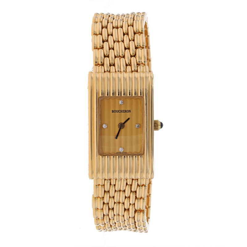 Boucheron Reflet Small Diamond and Synthetic Sapphire Ladies Wristwatch AJ 408601 Yellow Gold Quartz