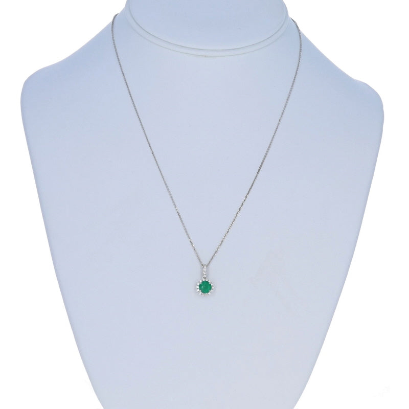 1.16ctw Emerald and Diamond Pendant Necklace White Gold