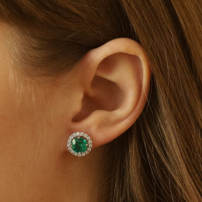 3.25ctw Emerald and Diamond Earrings White Gold