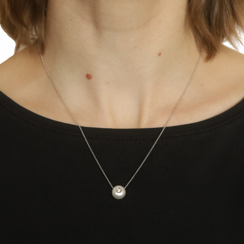 Galatea Cultured Pearl and Diamond Pendant Necklace White Gold