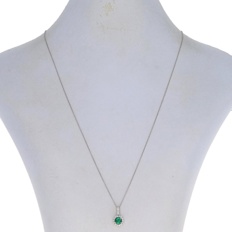 .88ctw Emerald and Diamond Pendant Necklace White Gold