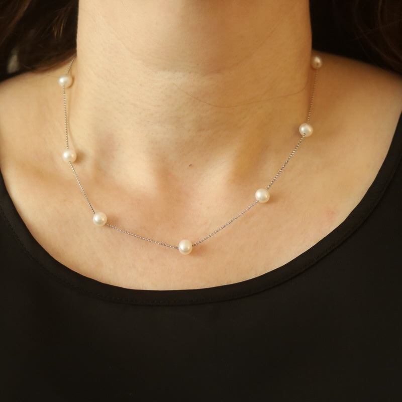 Cultured Freshwater Pearl Cable Necklace White Gold