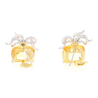 17.66ctw Citrine and Diamond Earrings Yellow Gold
