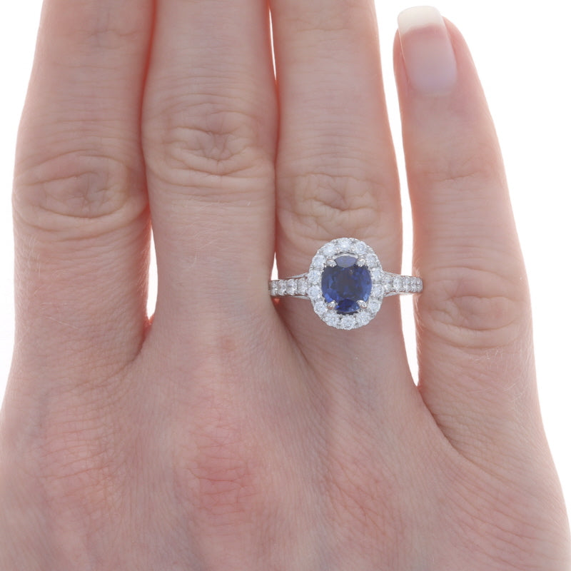 2.59ctw Sapphire and Diamond Engagement Ring & Wedding Band White Gold