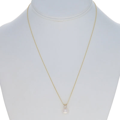 Akoya Pearl and Diamond Pendant Necklace Yellow Gold