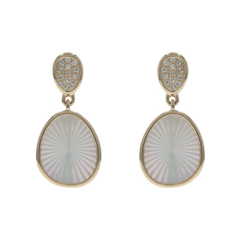 Mother of Pearl and Diamond Earrings Yellow Gold