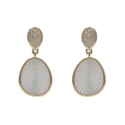 Mother of Pearl and Diamond Earrings Yellow Gold