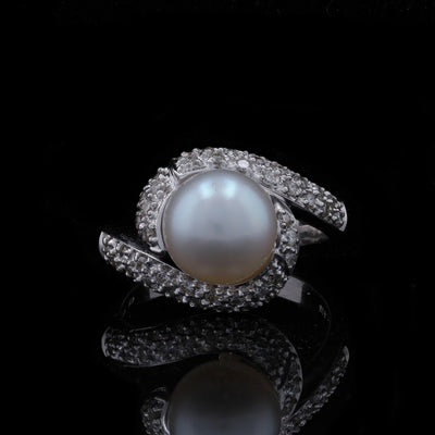 .40ctw Cultured Pearl and Diamond Ring White Gold