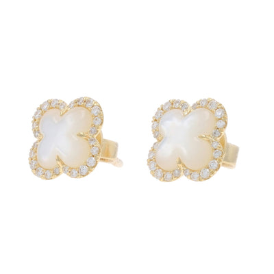 .22ctw Mother of Pearl and Diamond Earrings Yellow Gold