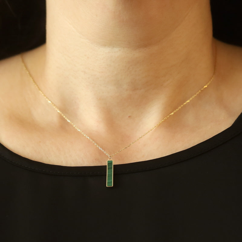 Malachite Cable Chain Pendant Necklace Yellow Gold