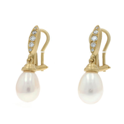 Elizabeth Rand .28ctw Freshwater Pearl and Diamond Earrings Yellow Gold