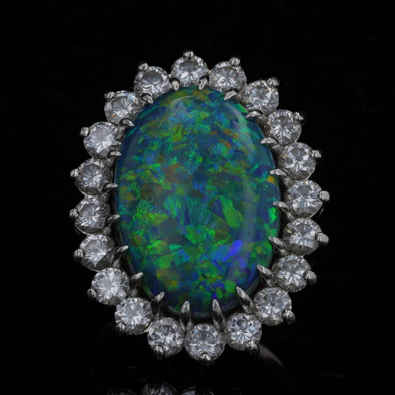 10.60ctw Black Opal and Diamond Ring