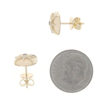 .21ctw Mother of Pearl and Sapphire Earrings Yellow Gold