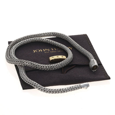 John Hardy Icon 5mm 16" Necklace .19ctw Diamond Wheat Chain Necklace Sterling Silver