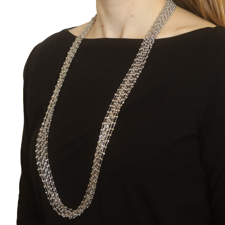 Fancy Diamond Cut Bead Chain Necklace Sterling Silver