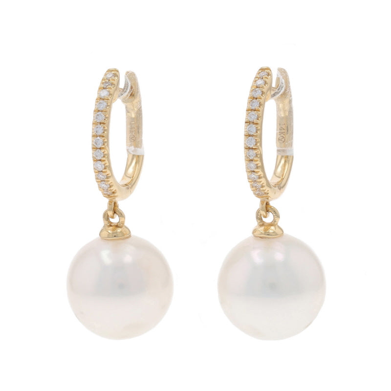 Diamond and Cultured Freshwater Pearl Earrings Yellow Gold
