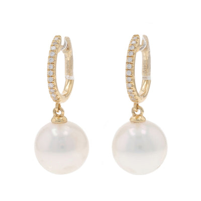 Diamond and Cultured Freshwater Pearl Earrings Yellow Gold