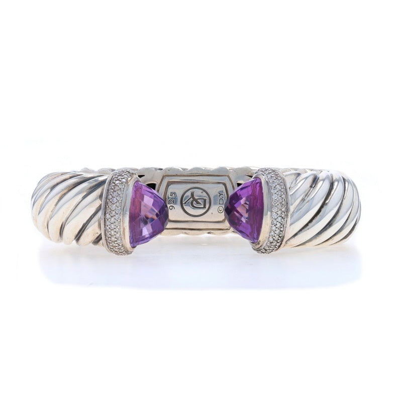 David Yurman Waverly Cuff Bracelet Size Medium .55ctw Amethyst and Diamond Bracelet Sterling Silver