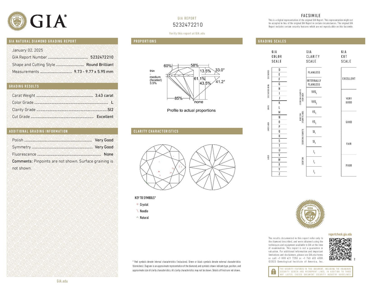 3.43ct Loose Round Brilliant Diamond GIA