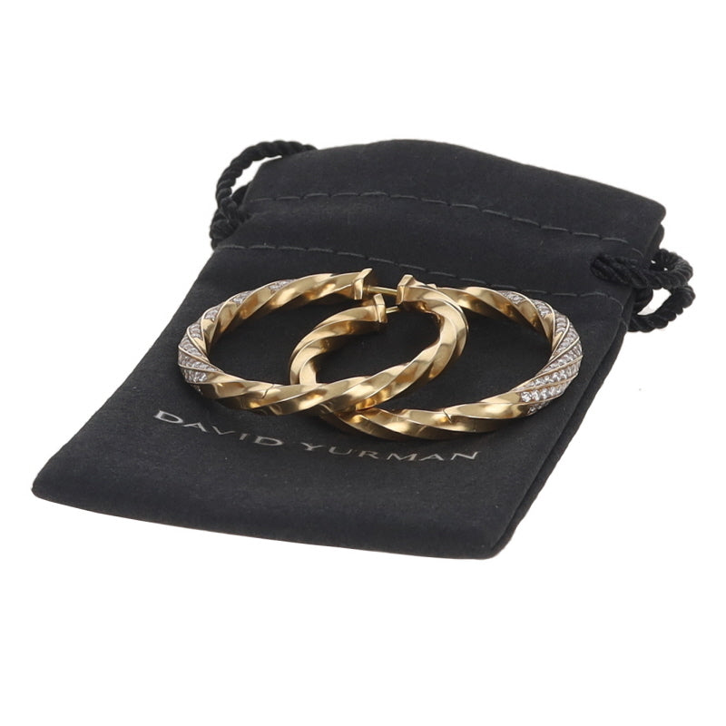 David Yurman Cable Edge Hoop Earrings 1.5in 1.84ctw Diamond Earrings Yellow Gold