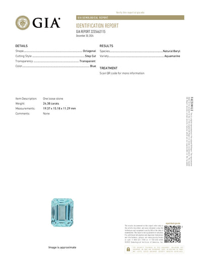 24.38ct Loose Emerald Aquamarine GIA