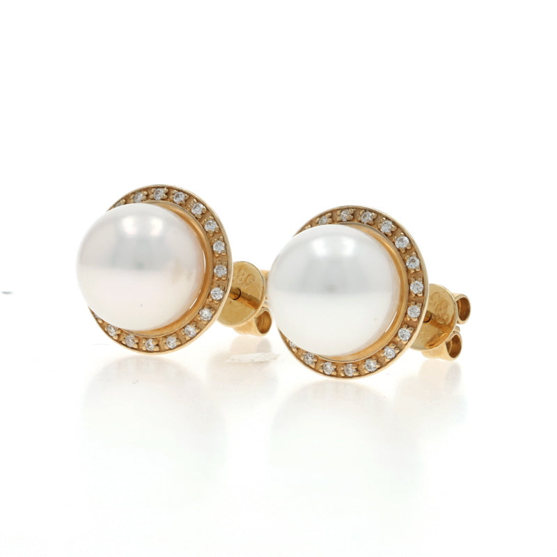 .10ctw Freshwater Pearl and Diamond Earrings Yellow Gold