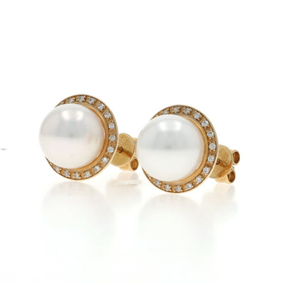.10ctw Freshwater Pearl and Diamond Earrings Yellow Gold